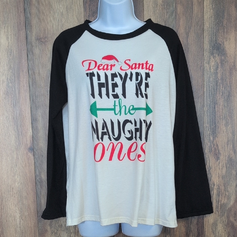 Festive Chirstmas Holidays Naughty Long Sleeve Tee L D379x